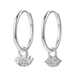 Creolen | Hey Happiness Augen und Lippen Charm Creolen aus Sterlingsilber Silver
