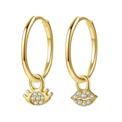 Creolen | Hey Happiness Augen und Lippen Charm Creolen aus Sterlingsilber in Gold