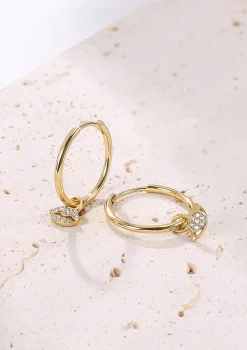 Creolen | Hey Happiness Augen und Lippen Charm Creolen aus Sterlingsilber in Gold