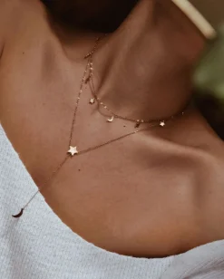 Filigrane Ketten | Hey Happiness Blitz Stern Mond Kette Rosegold Rose Gold