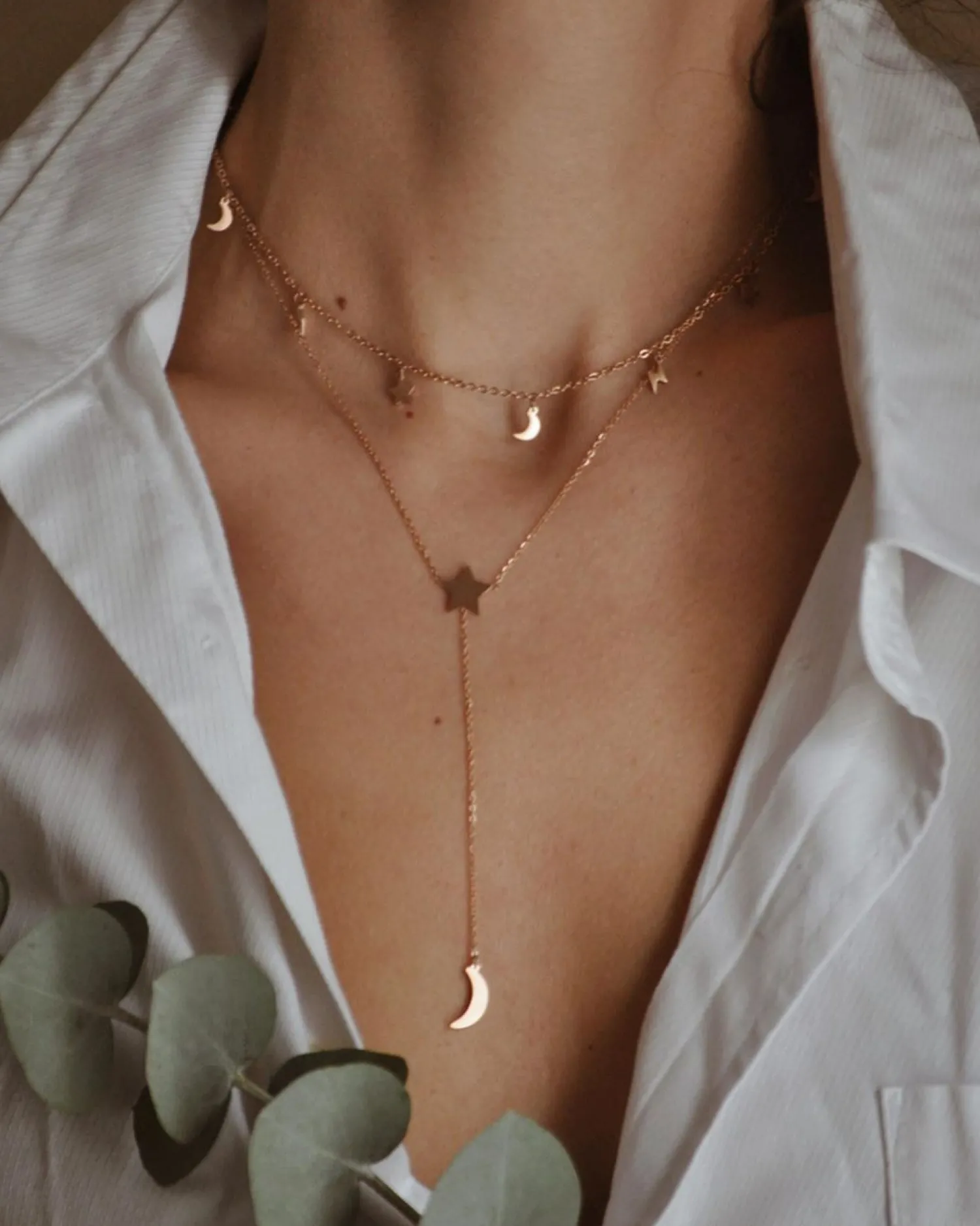 Filigrane Ketten | Hey Happiness Blitz Stern Mond Kette Rosegold Rose Gold