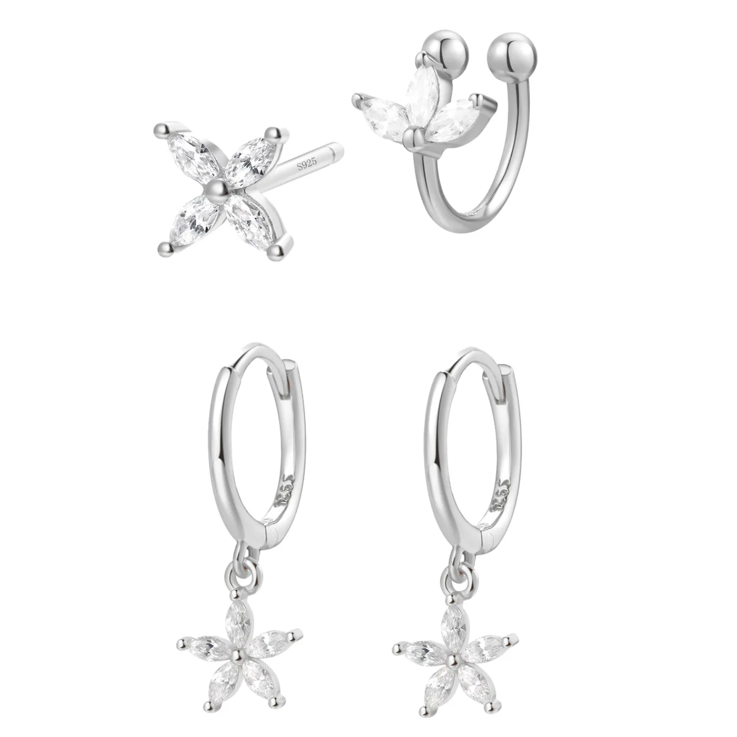 Earring Stack Sets | Ohrstecker | Hey Happiness Blüten Ohrringe Set Sterlingsilber Silver