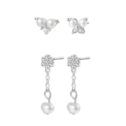 Earring Stack Sets | Ohrstecker | Hey Happiness Blume & Perle Ohrringe Set aus Sterlingsilber