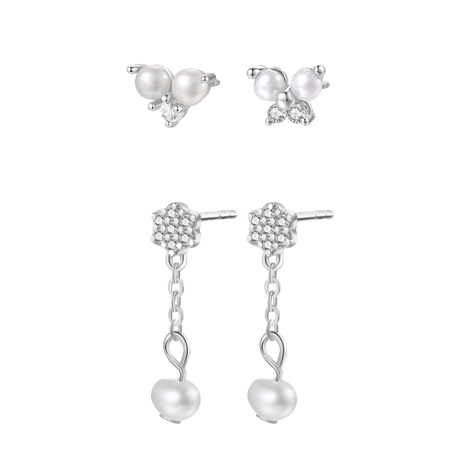 Earring Stack Sets | Ohrstecker | Hey Happiness Blume & Perle Ohrringe Set aus Sterlingsilber
