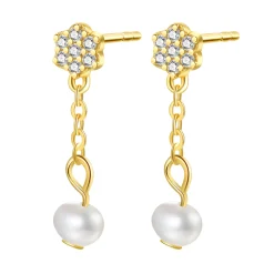 Ohrstecker | Perlenohrringe | Hey Happiness Blume und Perle Ohrringe Silber 925 Hängend