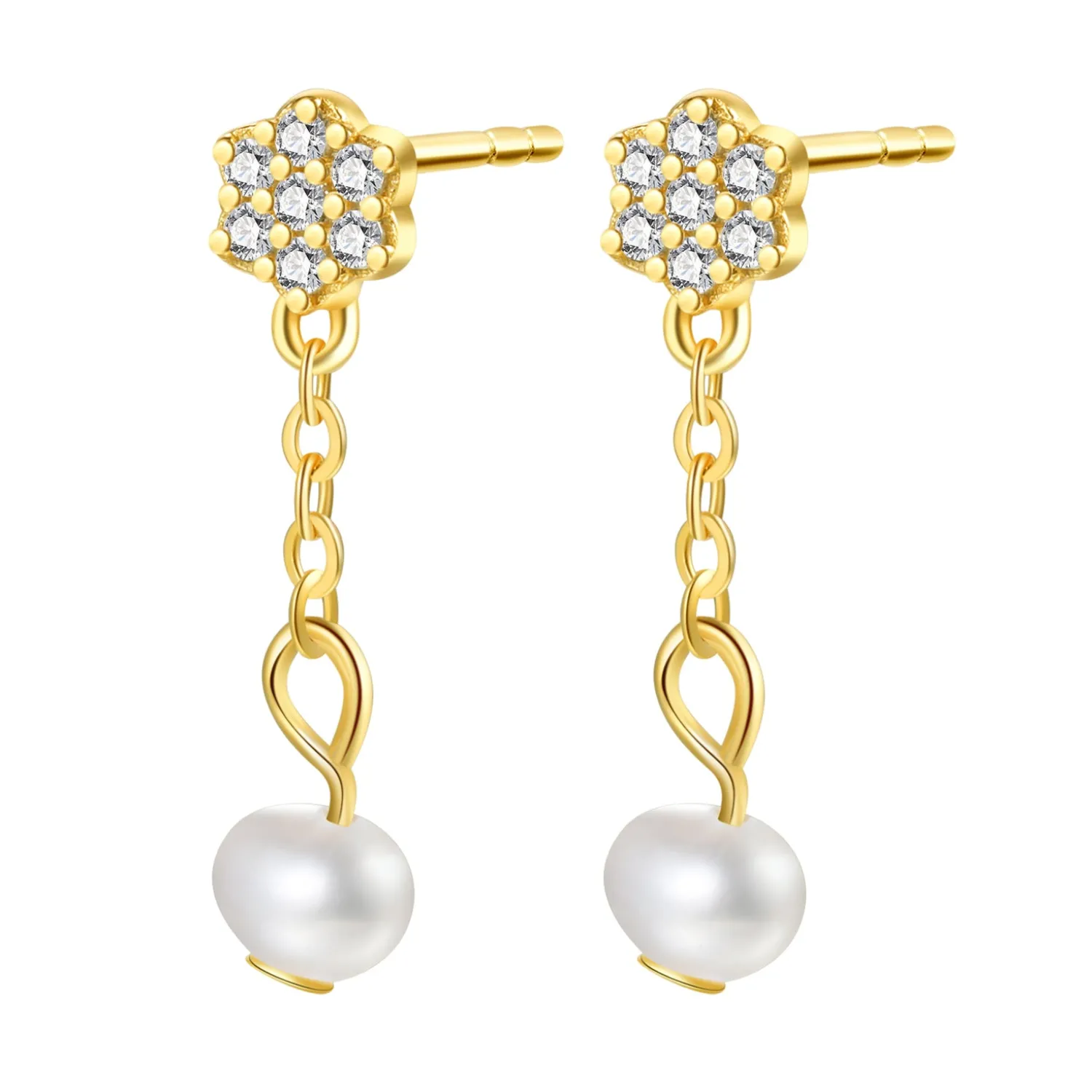 Ohrstecker | Perlenohrringe | Hey Happiness Blume und Perle Ohrringe Silber 925 Hängend