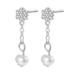 Ohrstecker | Perlenohrringe | Hey Happiness Blume und Perle Ohrringe Silber 925 Hängend