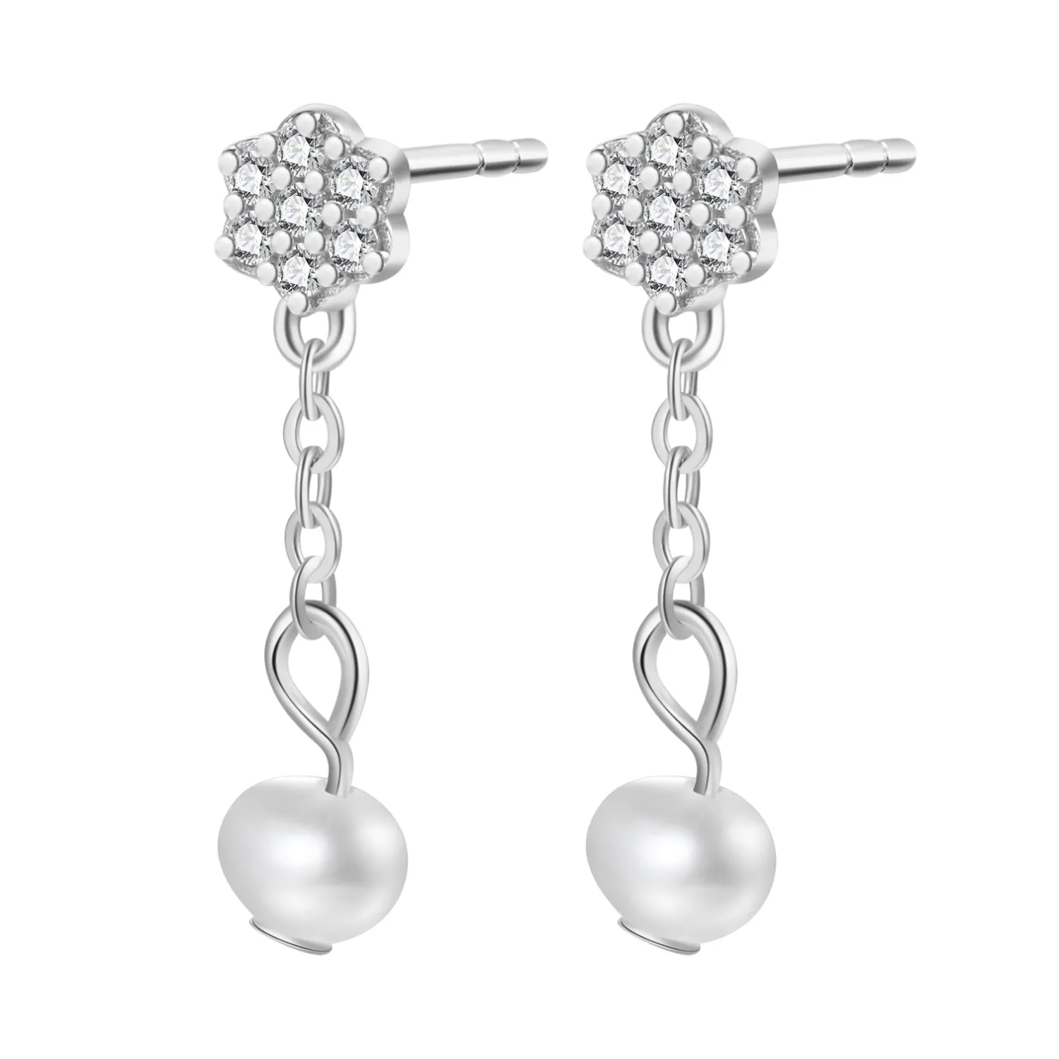 Ohrstecker | Perlenohrringe | Hey Happiness Blume und Perle Ohrringe Silber 925 Hängend