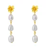 Perlenohrringe | Creolen | Hey Happiness Blume und Perle Tropfen Ohrringe aus Sterlingsilber
