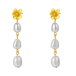 Perlenohrringe | Creolen | Hey Happiness Blume und Perle Tropfen Ohrringe aus Sterlingsilber