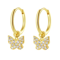 Creolen | Hey Happiness Butterfly Charm Hoop Earrings Sterling Silver Gold