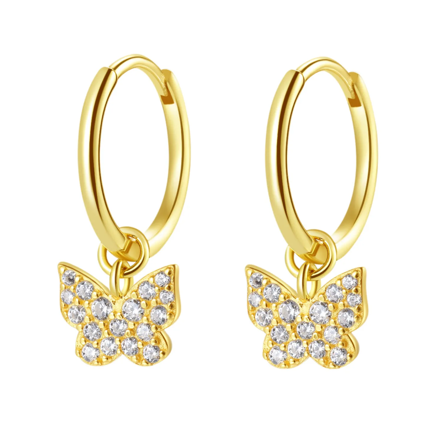 Creolen | Hey Happiness Butterfly Charm Hoop Earrings Sterling Silver Gold