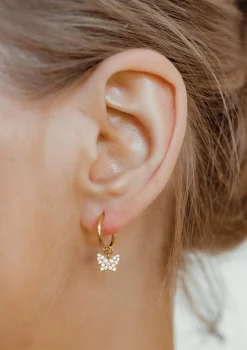Creolen | Hey Happiness Butterfly Charm Hoop Earrings Sterling Silver Gold