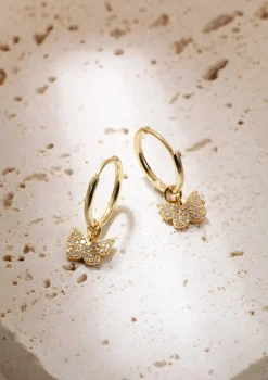 Creolen | Hey Happiness Butterfly Charm Hoop Earrings Sterling Silver Gold