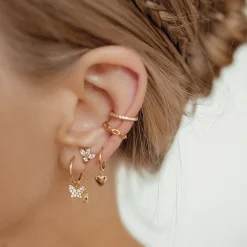 Creolen | Hey Happiness Butterfly Charm Hoop Earrings Sterling Silver Gold
