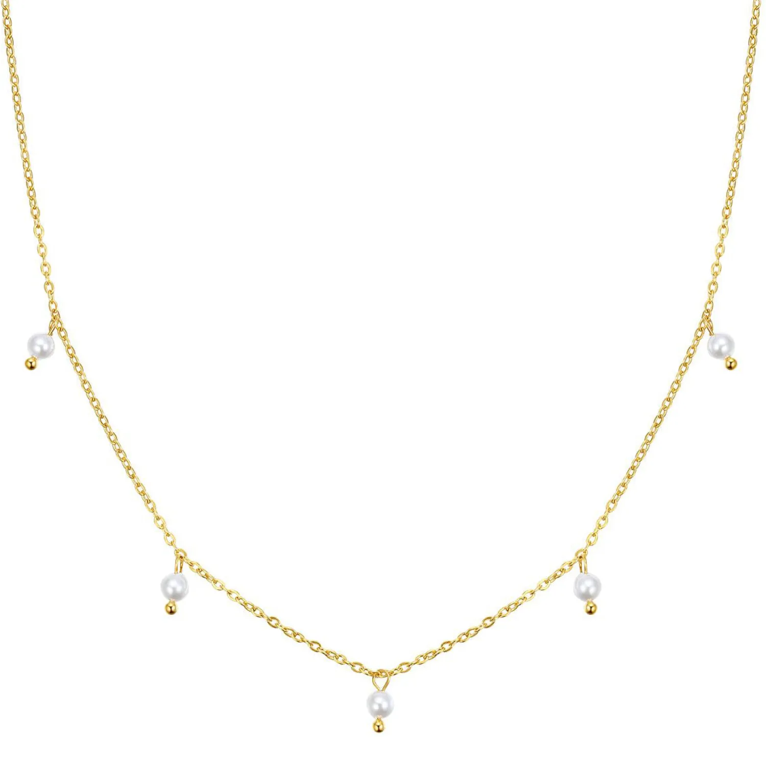 Perlenketten | Filigrane Ketten | Hey Happiness Cinque Kette mit Perlenanhänger Gold