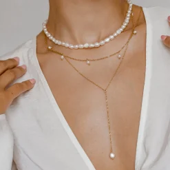 Perlenketten | Filigrane Ketten | Hey Happiness Cinque Kette mit Perlenanhänger Gold