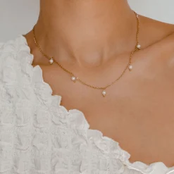 Perlenketten | Filigrane Ketten | Hey Happiness Cinque Kette mit Perlenanhänger Gold