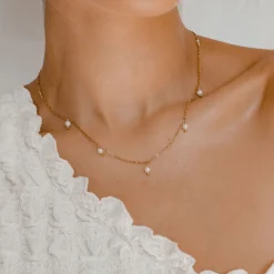 Perlenketten | Filigrane Ketten | Hey Happiness Cinque Kette mit Perlenanhänger Gold