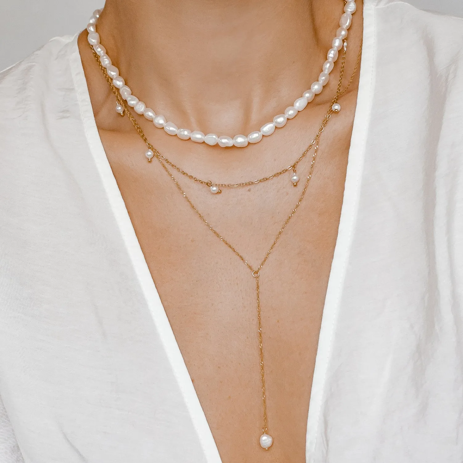 Perlenketten | Filigrane Ketten | Hey Happiness Cinque Kette mit Perlenanhänger Gold