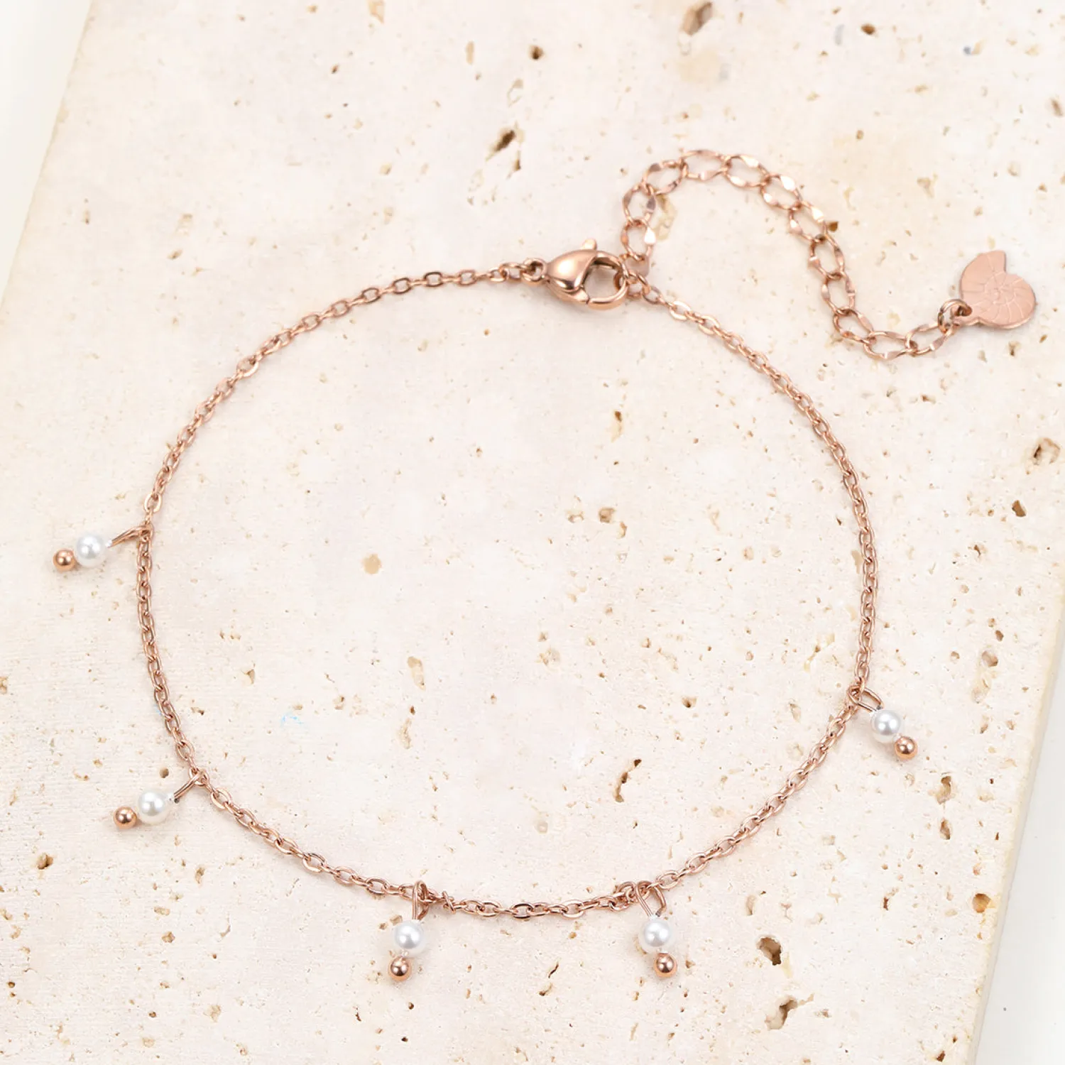 Fußkettchen | Hey Happiness Cinque Perlen Fußkette Rosegold Rose Gold