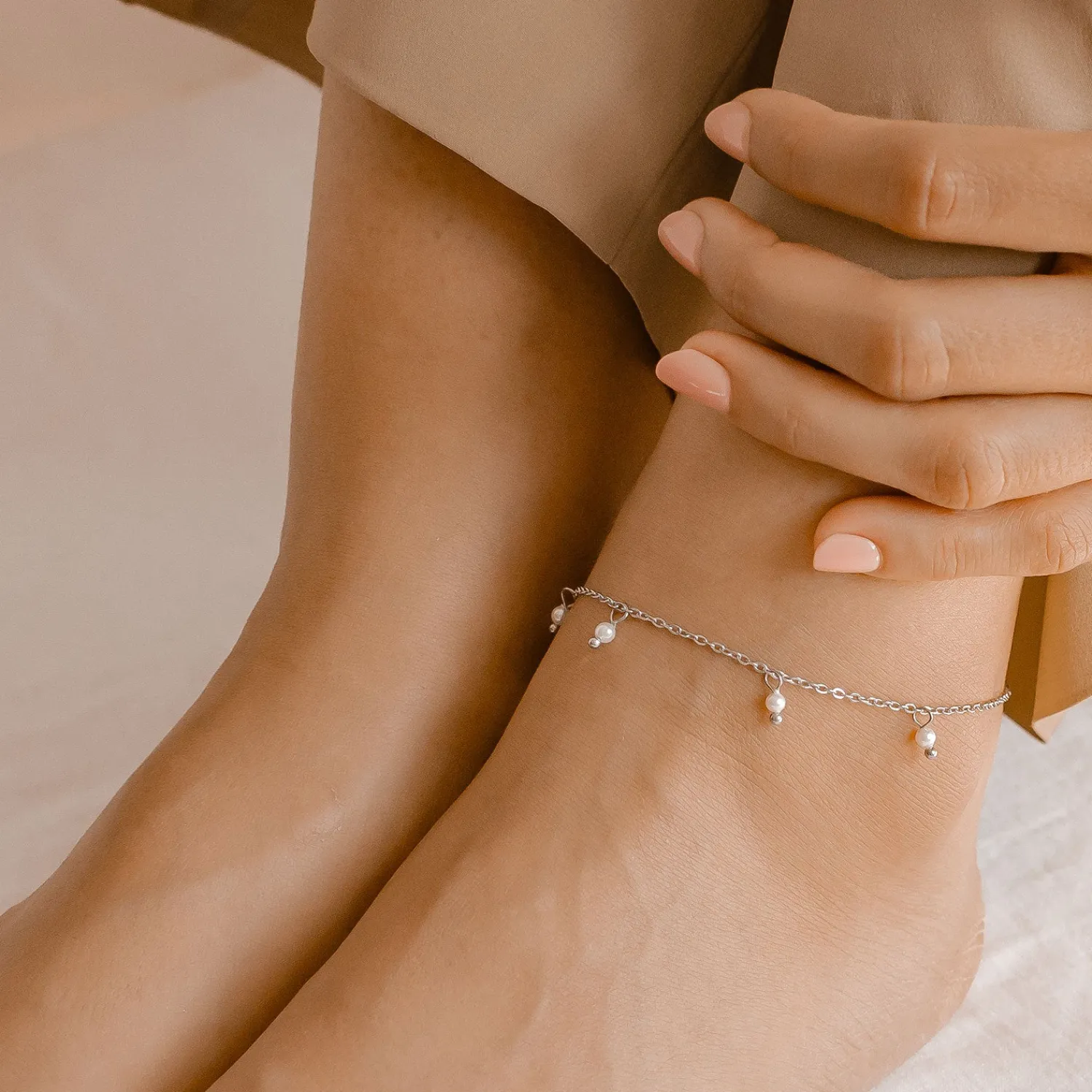 Fußkettchen | Hey Happiness Cinque Perlen Fußkette Silber Silver