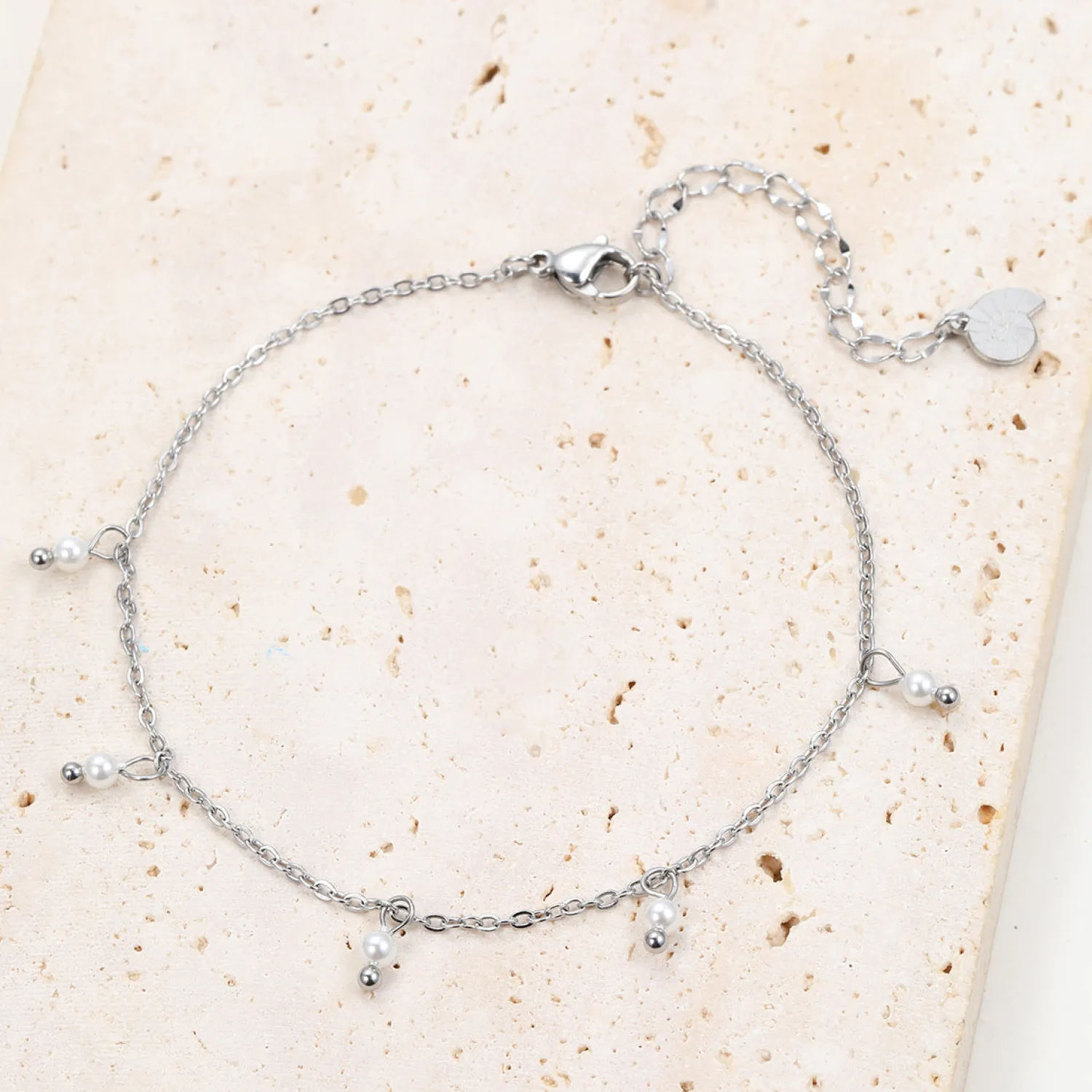 Fußkettchen | Hey Happiness Cinque Perlen Fußkette Silber Silver