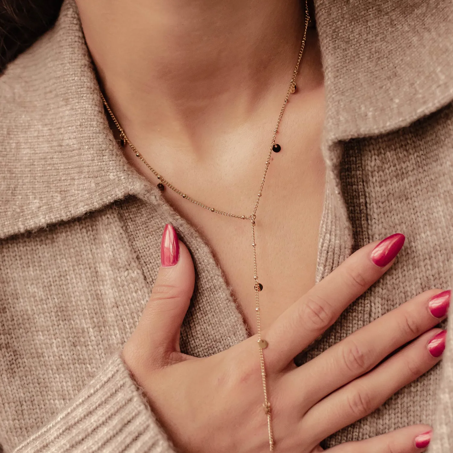 Filigrane Ketten | Hey Happiness Coin Y Lariat Halskette wasserdicht