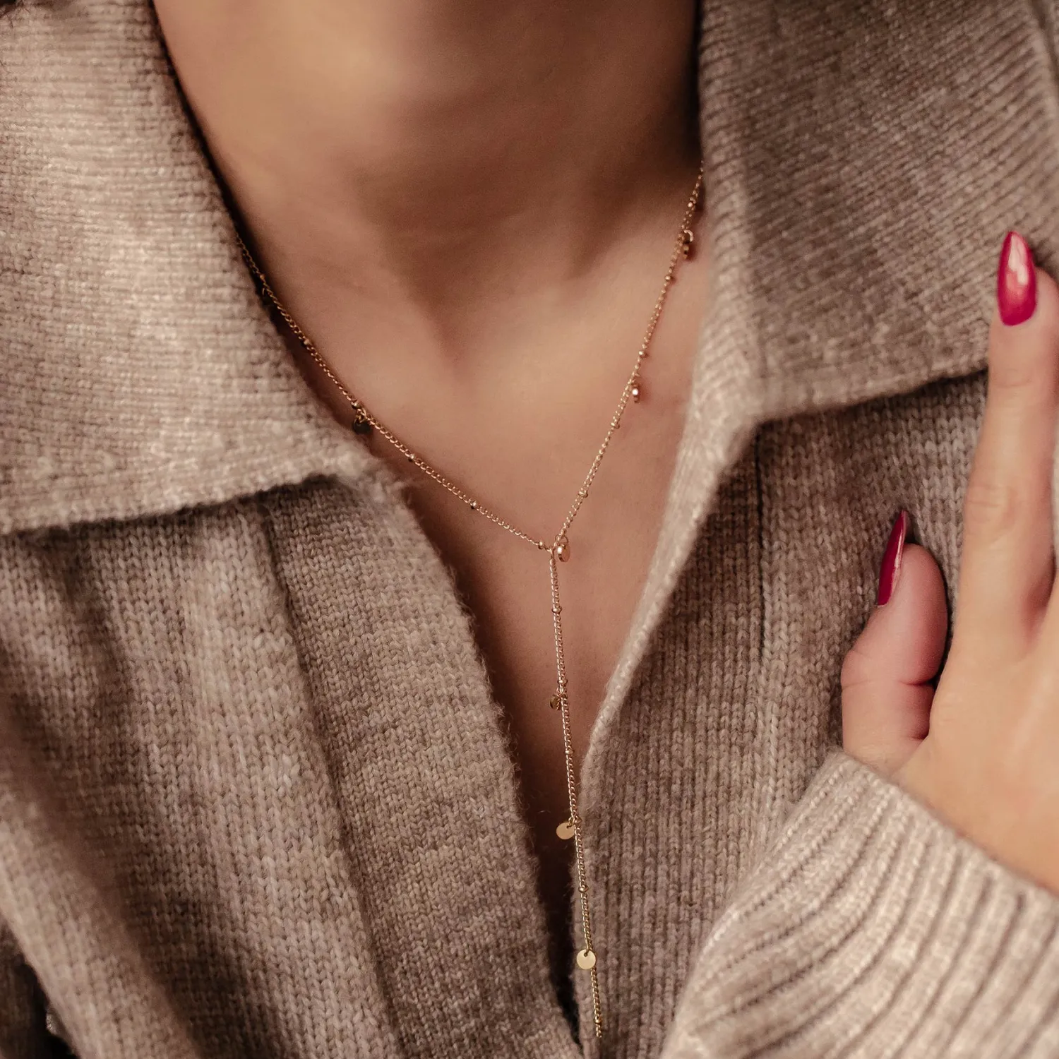 Filigrane Ketten | Hey Happiness Coin Y Lariat Halskette wasserdicht