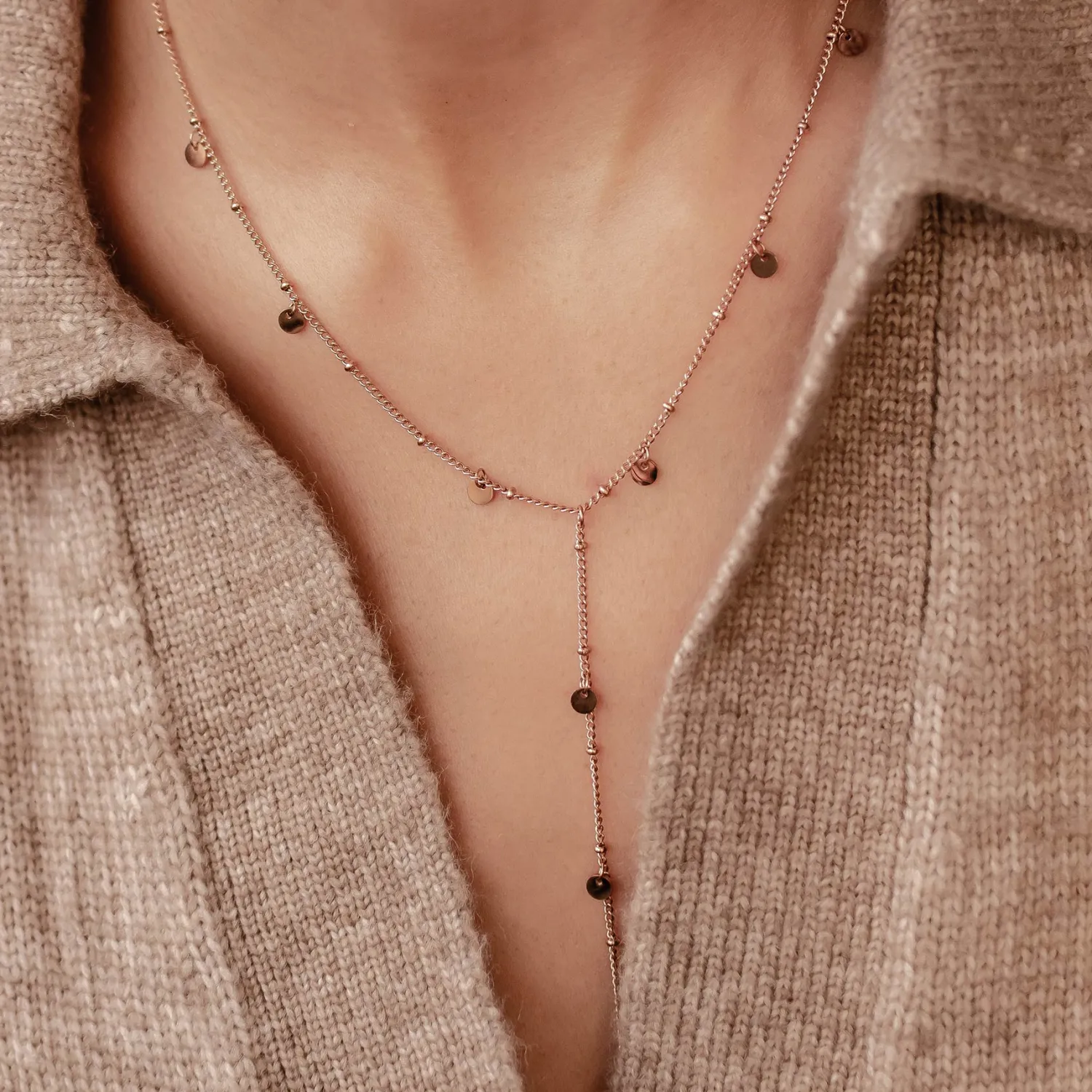 Filigrane Ketten | Hey Happiness Coin Y Lariat Halskette wasserdicht