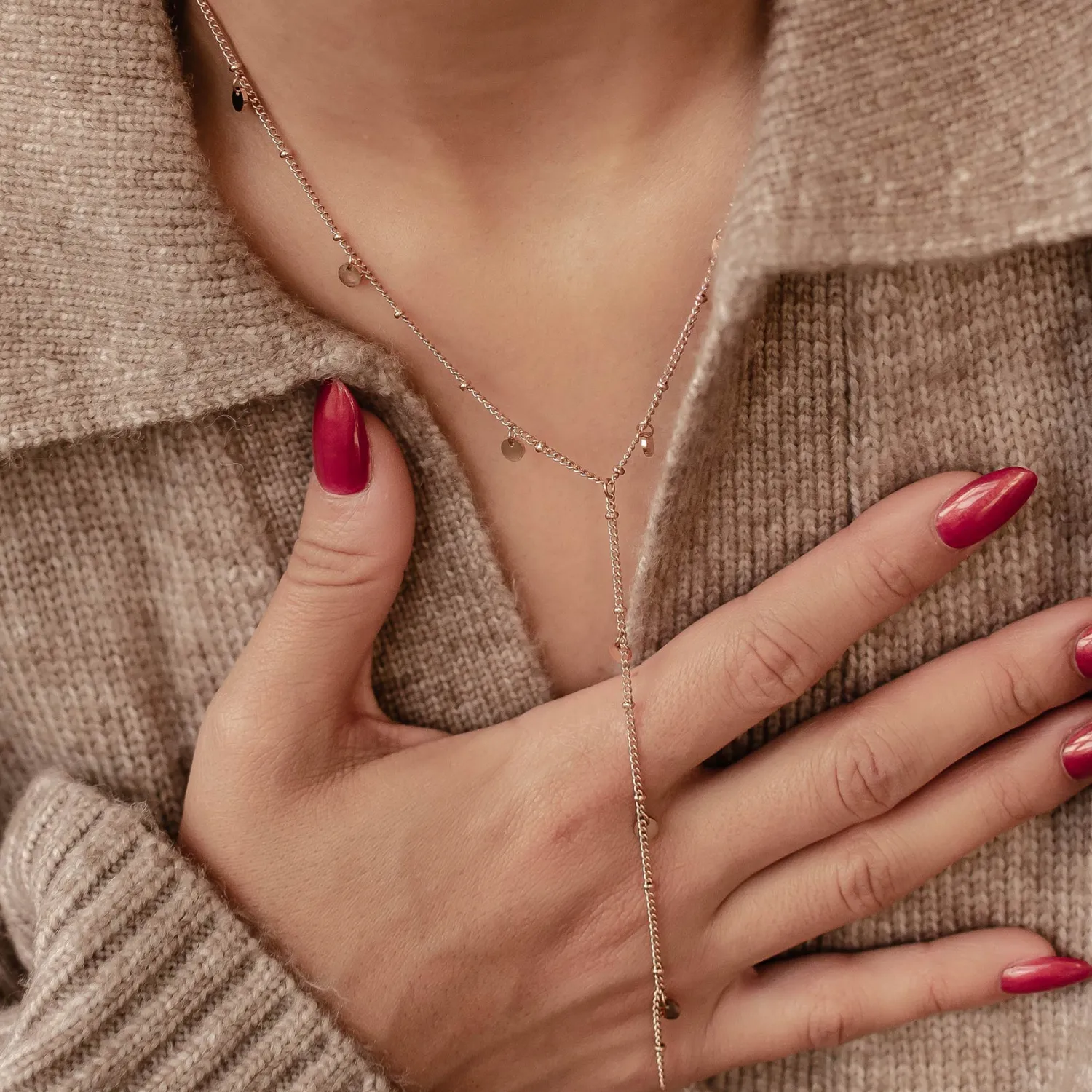 Filigrane Ketten | Hey Happiness Coin Y Lariat Halskette wasserdicht