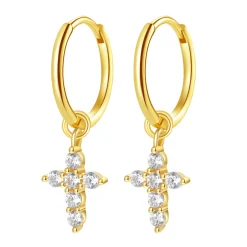Creolen | Hey Happiness Creolen Kreuz Anhänger Sterlingsilber in Gold