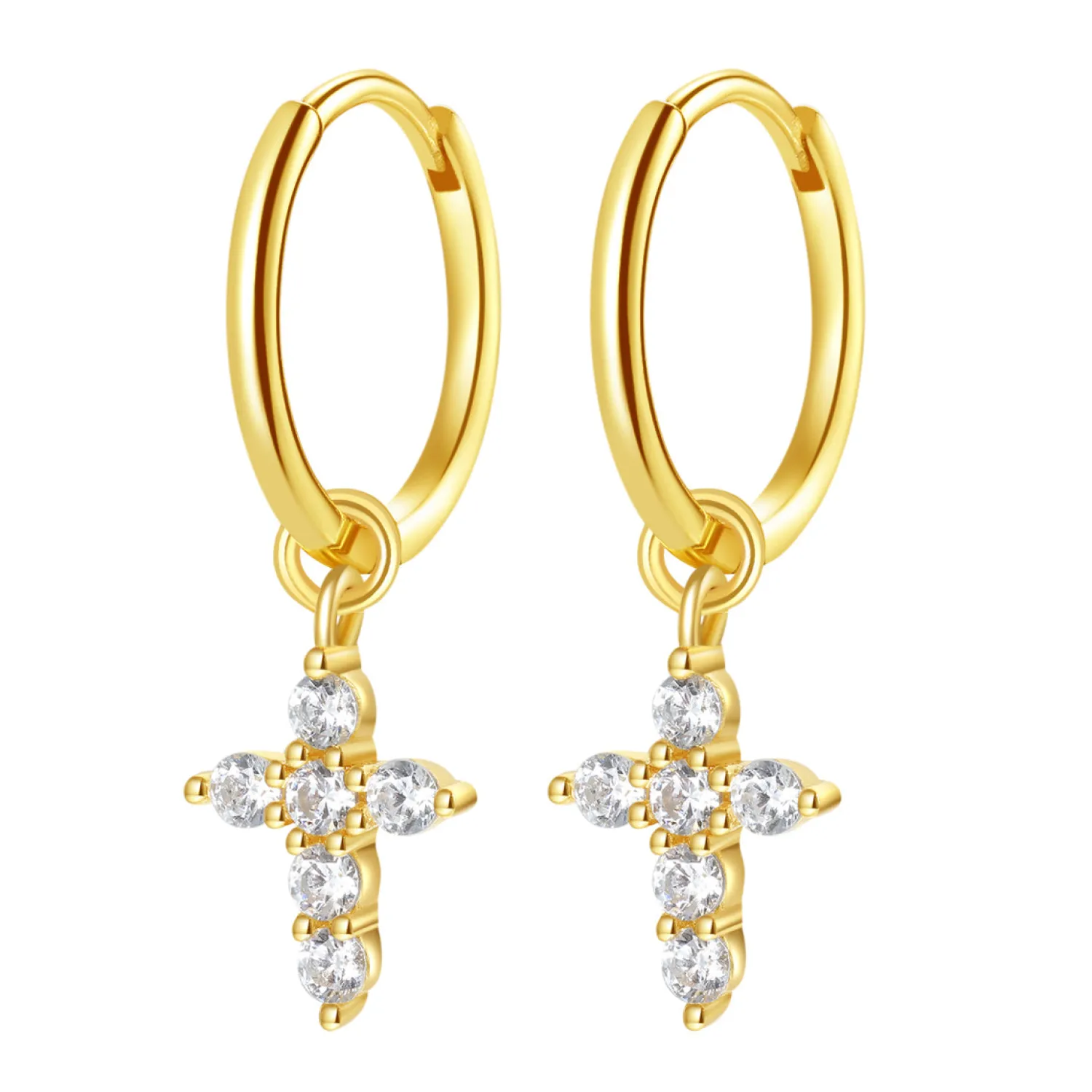 Creolen | Hey Happiness Creolen Kreuz Anhänger Sterlingsilber in Gold