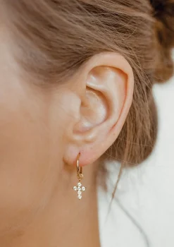 Creolen | Hey Happiness Creolen Kreuz Anhänger Sterlingsilber in Gold