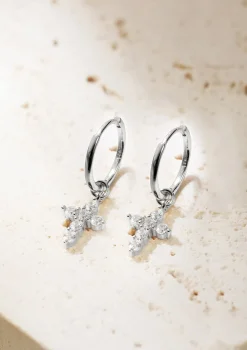 Creolen | Hey Happiness Creolen Kreuz Anhänger Sterlingsilber Silver