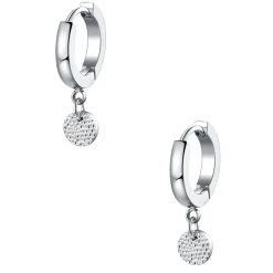 Creolen | Hey Happiness Creolen Strukturierter Kreis Anhänger in Silber Silver