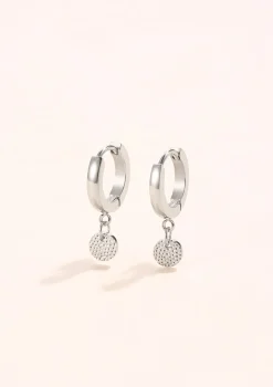 Creolen | Hey Happiness Creolen Strukturierter Kreis Anhänger in Silber Silver
