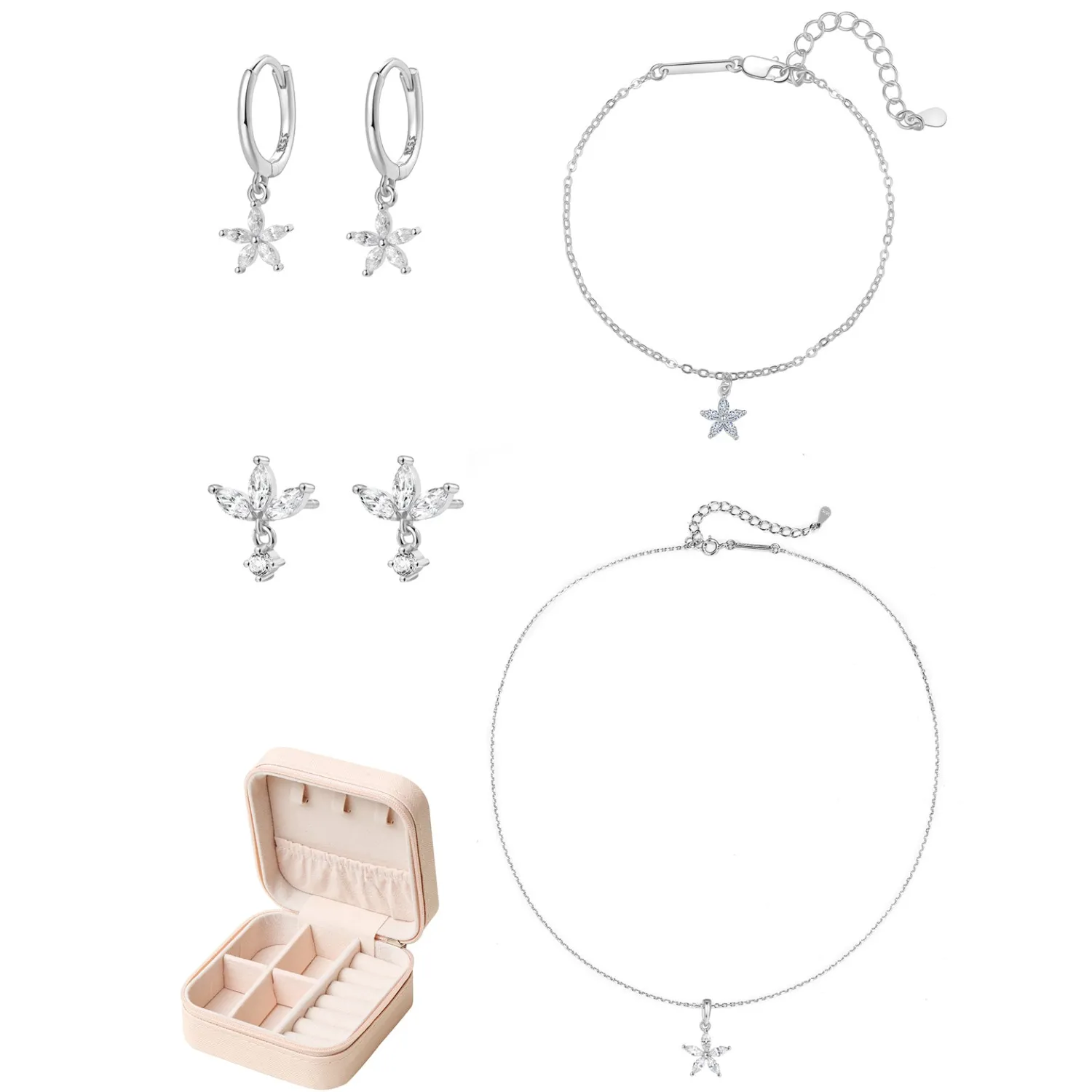 Necklace Sets | Hey Happiness Daisy Sterling Silver Jewelry and Case Set