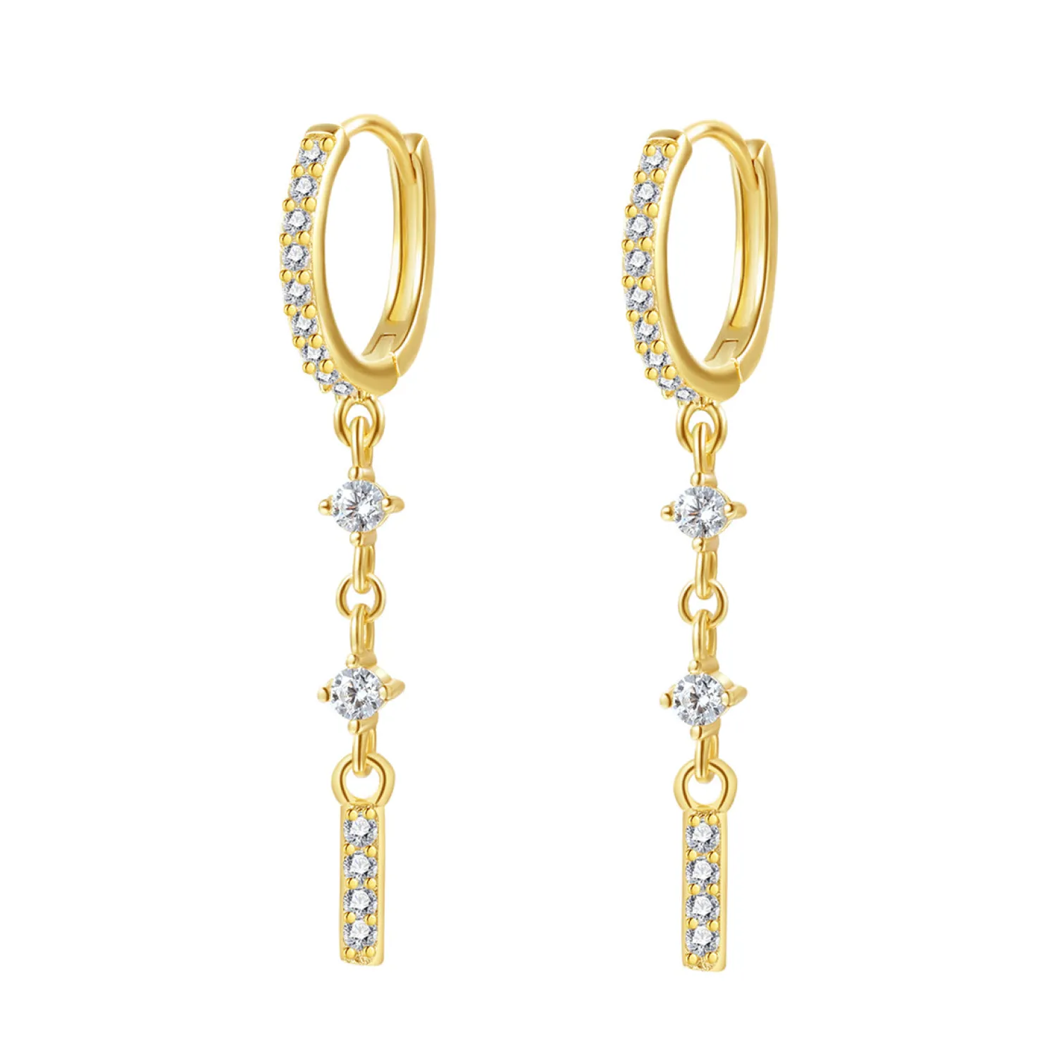 Huggie Ohrringe | Hey Happiness Dangle Huggie Ohrringe mit Stab Sterlingsilber in Gold