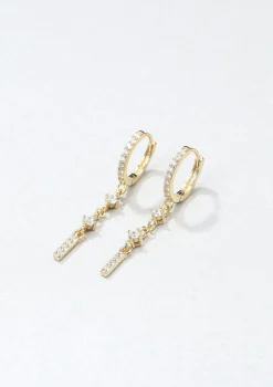Huggie Ohrringe | Hey Happiness Dangle Huggie Ohrringe mit Stab Sterlingsilber in Gold