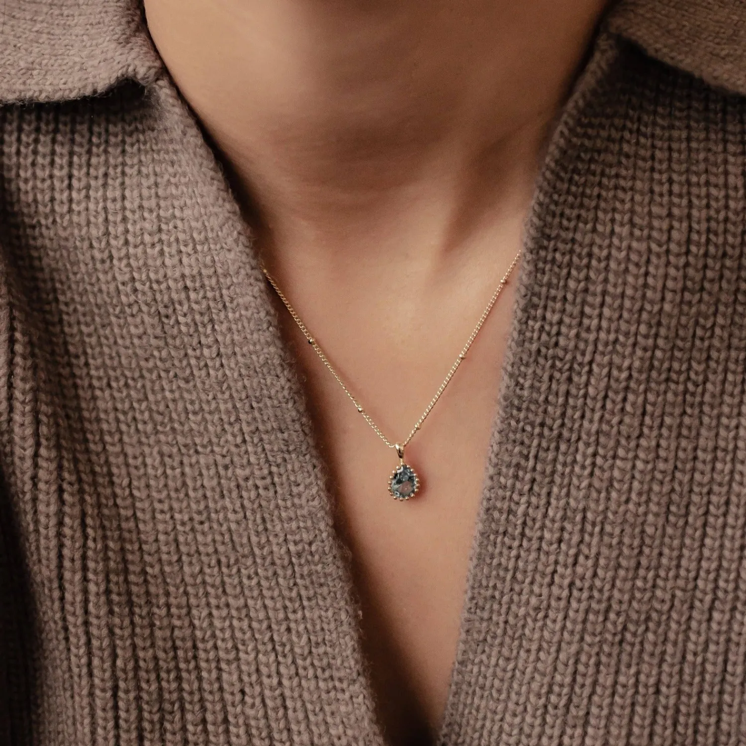 Filigrane Ketten | Hey Happiness Dezember Blauer Topas Geburtsstein Halskette Sterlingsilber