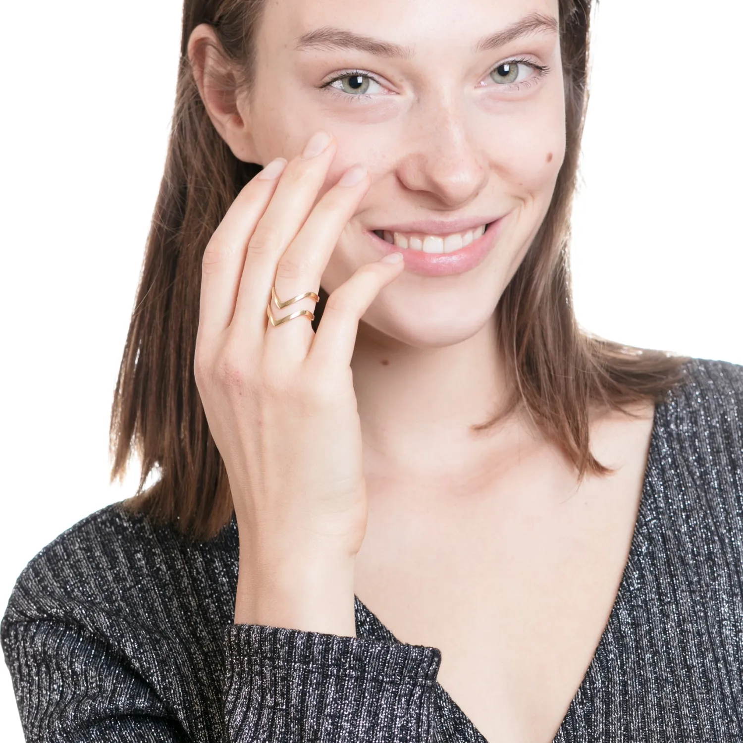 Auffällige Ringe | Hey Happiness Doppel Chevron Ring in Gold