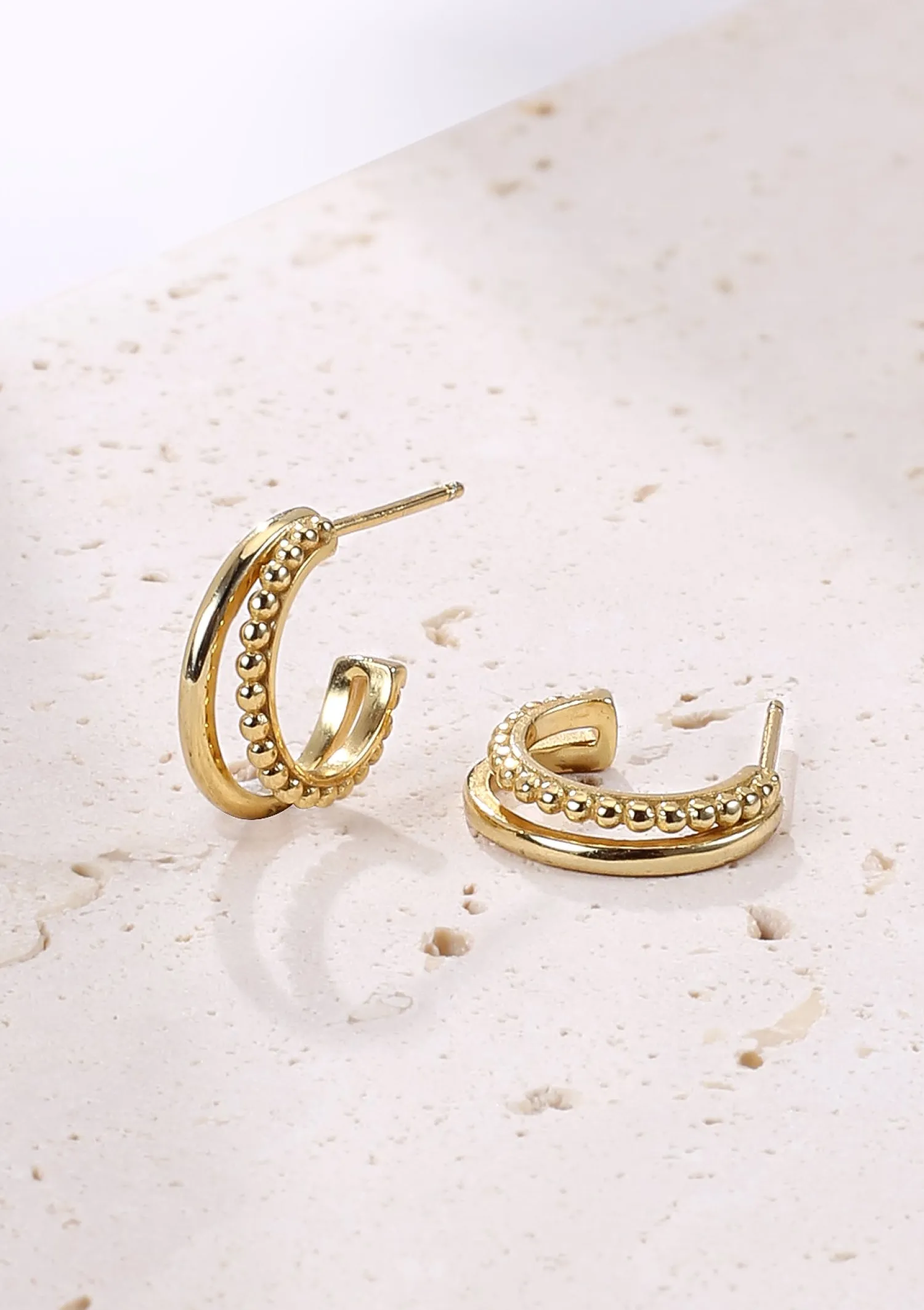 Creolen | Hey Happiness Doppelte Creolen mit Kugeln Sterlingsilber in Gold