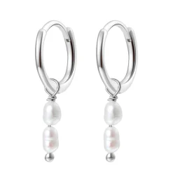 Perlenohrringe | Creolen | Hey Happiness Doppelte Perlen Charm Creolen Sterlingsilber Silver