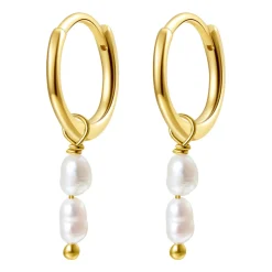 Perlenohrringe | Creolen | Hey Happiness Doppelte Perlen Charm Creolen Sterlingsilber in Goldfarbe