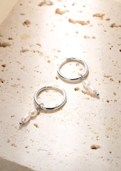 Perlenohrringe | Creolen | Hey Happiness Doppelte Perlen Charm Creolen Sterlingsilber Silver