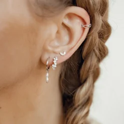 Perlenohrringe | Creolen | Hey Happiness Doppelte Perlen Charm Creolen Sterlingsilber Silver