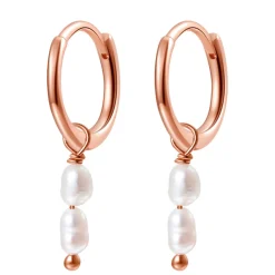 Perlenohrringe | Creolen | Hey Happiness Doppelte Perlen Charm Creolen Sterlingsilber in Goldfarbe