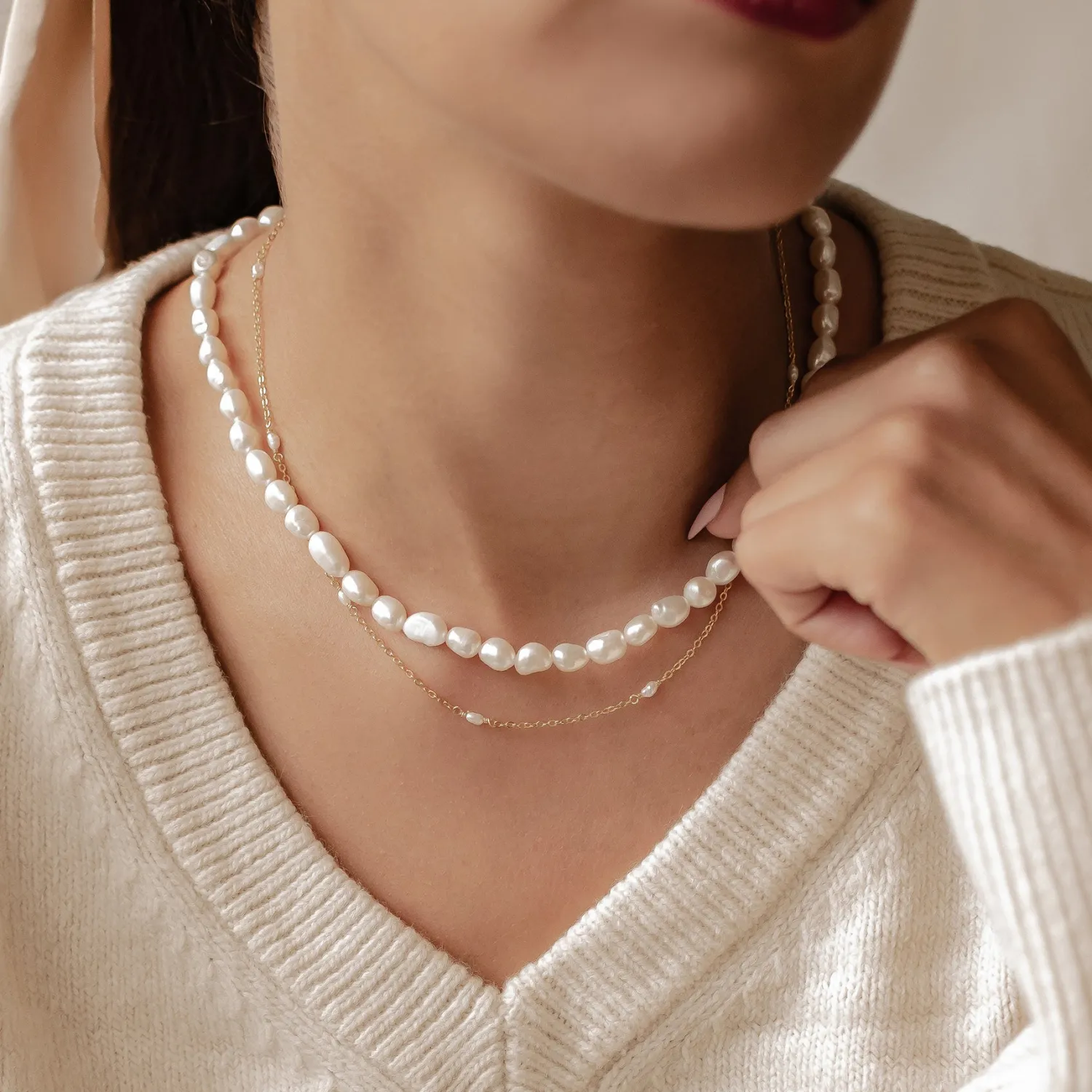 Necklace Sets | Perlenketten | Hey Happiness Double Grace Perlenketten Set aus Sterlingsilber