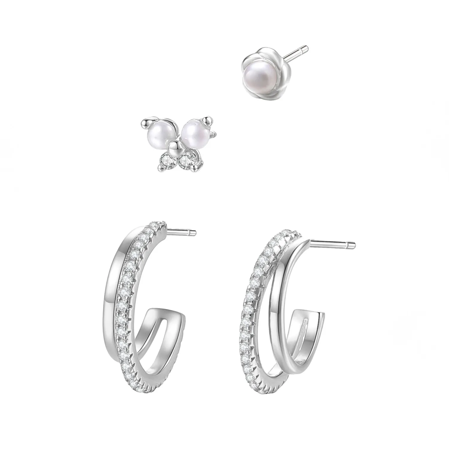 Earring Stack Sets | Ohrstecker | Hey Happiness Edelstein & Perle Ohrringe Set aus Sterlingsilber